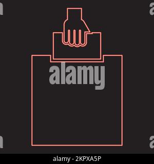 Neon hand puts a blank in a box for suggestion the voter throws a ticket red color vector illustration image flat style light Stock Vector