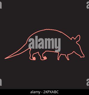 Neon armadillo red color vector illustration image flat style light Stock Vector