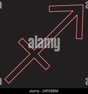 Neon sagittarius symbol zodiac red color vector illustration image flat style light Stock Vector