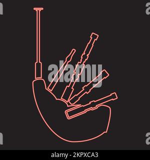 Neon bagpipes red color vector illustration image flat style light Stock Vector