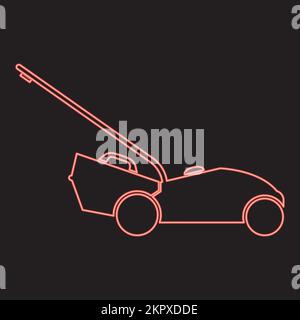 Neon lawn mower red color vector illustration image flat style light Stock Vector