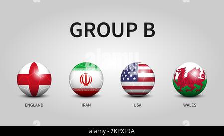 Qatar fifa world soccer cup tournament 2022 . Group B stages . Football with country flag pattern . Vector . Stock Vector