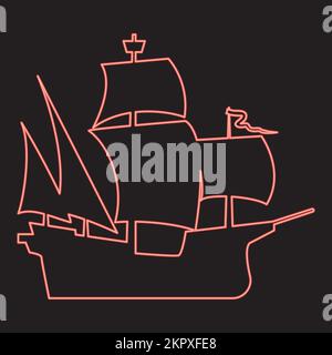 Neon medieval ship red color vector illustration image flat style light Stock Vector