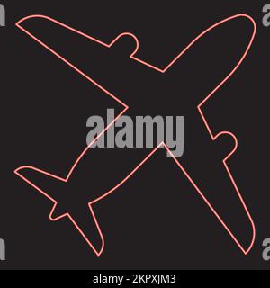 Neon airplane red color vector illustration image flat style light Stock Vector