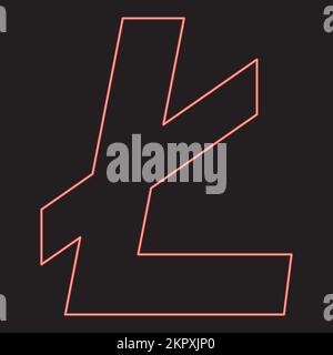 Neon litecoin red color vector illustration image flat style light Stock Vector