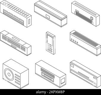 Conditioner icon set. Isometric set of conditioner vector icons outline vector on white background Stock Vector