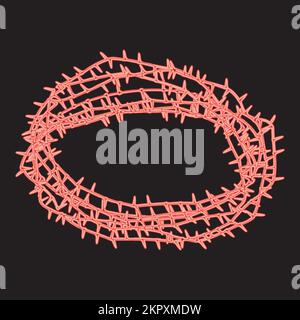 Neon thorn wreath or barbed wire red color vector illustration image flat style light Stock Vector