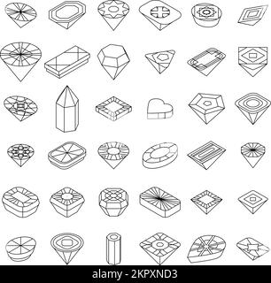 Jewel icons set. Isometric set of jewel vector icons outline vector on white background Stock Vector