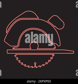 Neon manual circular saw red color vector illustration image flat style light Stock Vector