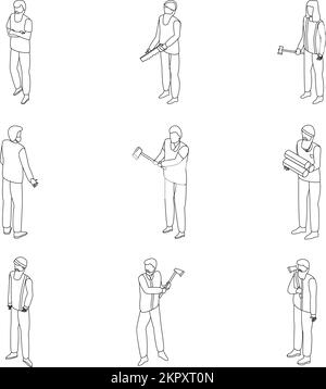 Lumberjack icons set. Isometric set of lumberjack vector icons outline vector on white background Stock Vector