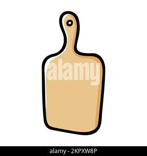 Doodle cutting board. Hand-drawn cooking surface isolated on white background. Wooden utensils for the kitchen. Symbol of food, home life, bakery, caf Stock Vector
