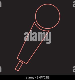 Neon hand microphone red color vector illustration image flat style light Stock Vector