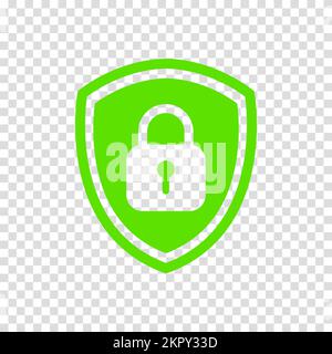 Icon or symbol of a shield with a closed padlock. Sign lock on a transparent background. Vector illustration. Stock Vector