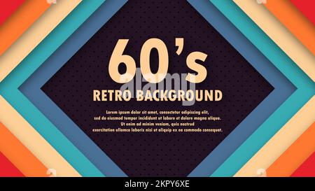 Abstract funky 1960's background with rhombus elements and retro colors. Realistic design in futuristic retro style background with perforation. Vecto Stock Vector