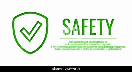 Banner safety first. Vector illustration with word SAFETY on a white background. Place for your text. Stock Vector
