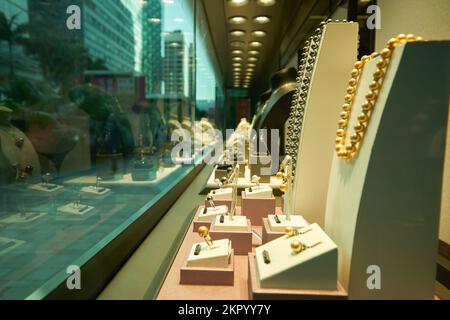 HONG KONG - CIRCA DECEMBER, 2019: jewelleries on display at store in Hong Kong. Stock Photo