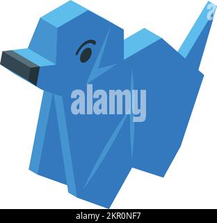 Origami blue dog icon isometric vector. Paper animal. Cute folded Stock Vector
