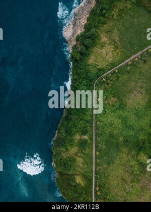 Aerial view of path at ocean coastline, Nusa Lembongan, Indonesia Stock Photo