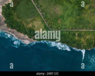 Aerial view of path at ocean coastline, Nusa Lembongan, Indonesia Stock Photo