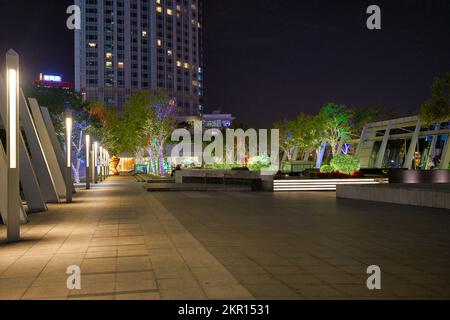 HONG KONG - CIRCA DECEMBER, 2019: IFC rooftop as seen at night. Stock Photo