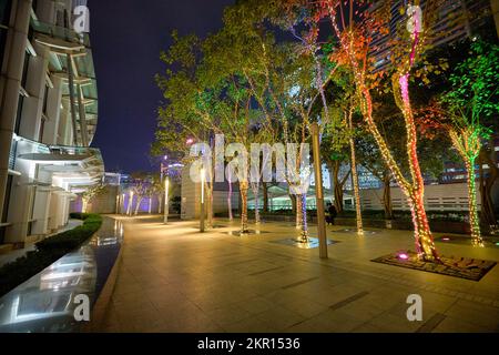 HONG KONG - CIRCA DECEMBER, 2019: IFC rooftop as seen at night. Stock Photo