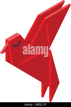 Red origami bird icon isometric vector. Paper folded. Shape paper Stock Vector