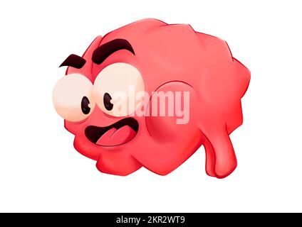 Cartoon style illustration of a smiling brain, big eyes and eyebrows. Stock Photo