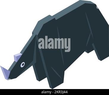 Rhino origami icon isometric vector. Paper animal. Folded geometric Stock Vector