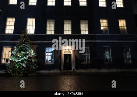 London, UK. 28th Nov, 2022. General view of the Christmas tree after it was switched on in Downing Street, London. Credit: SOPA Images Limited/Alamy Live News Stock Photo