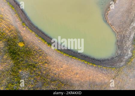 Drone top view of swamp. Swampy landscape. View of an marsh from height. Aerial photography Stock Photo