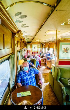 Curitiba, Brazil, January 21, 2022: Interior of a luxury car of Serra Verde Express - a tour train traveling scenic route between Curitiba and Morrete Stock Photo