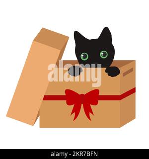 Cute cat in a box with red ribbon Stock Vector