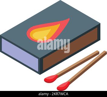 Match box icon isometric vector. Fire stick. Flame burnt Stock Vector