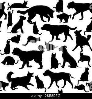 Cats and dogs silhouettes seamless background Stock Vector