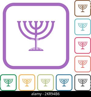Menorah solid simple icons in color rounded square frames on white background Stock Vector