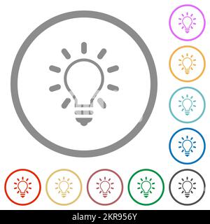 Lighting bulb outline flat color icons in round outlines on white background Stock Vector
