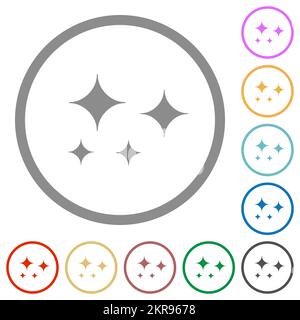 Glare stars solid flat color icons in round outlines on white background Stock Vector