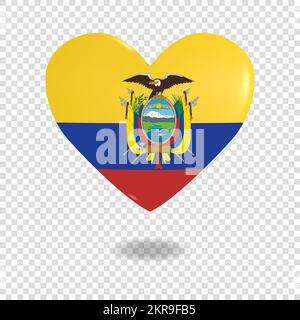 Volumetric heart of Ecuador on checkered background denoting transparency, vector image Stock Vector