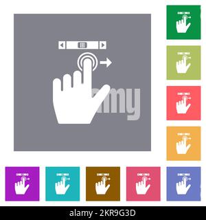 left handed scroll right gesture flat icons on simple color square backgrounds Stock Vector