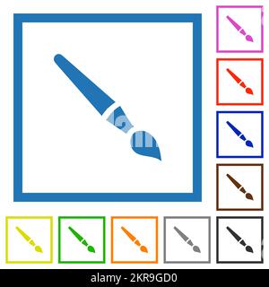 Single brush solid flat color icons in square frames on white background Stock Vector
