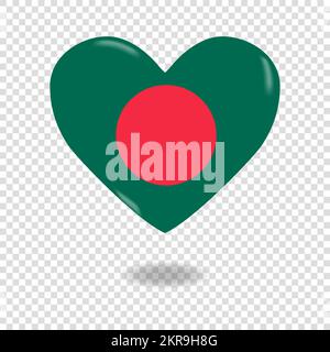 Volumetric heart of Bangladesh on checkered background denoting transparency, vector image Stock Vector