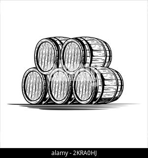 Hand drawing wood barrel vector Stock Vector