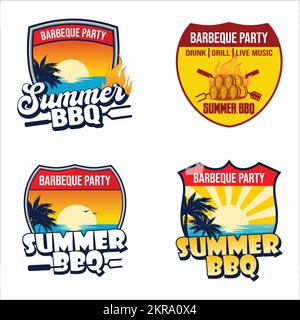 Set of barbecue party logo vector Stock Vector