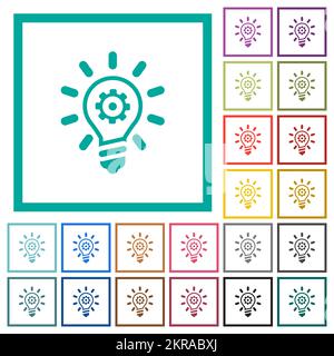 Innovation outline flat color icons with quadrant frames on white background Stock Vector