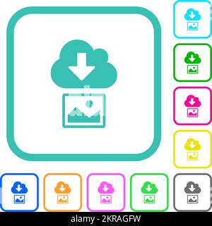 Download image from cloud solid vivid colored flat icons in curved borders on white background Stock Vector