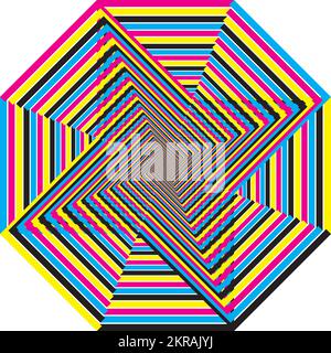CMYK hexagonal game triangle rotatyng spiral designer cut Stock Vector