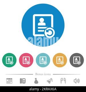 Undo contact changes flat white icons on round color backgrounds. 6 bonus icons included. Stock Vector