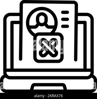 Laptop account icon outline vector. Web deleting. Avatar network Stock Vector
