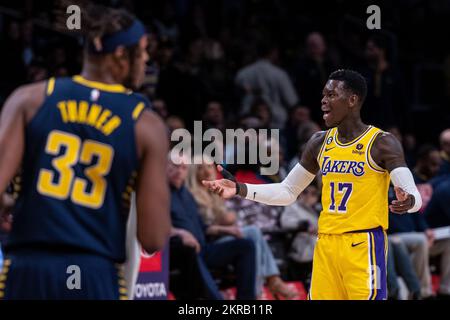 Los Angeles, USA. 28th Nov, 2022. National basketball player Dennis Schröder (right) in action. Credit: Maximilian Haupt/dpa/Alamy Live News Stock Photo