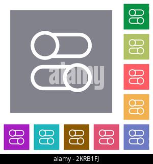 Horizontal toggle switches outline flat icons on simple color square backgrounds Stock Vector